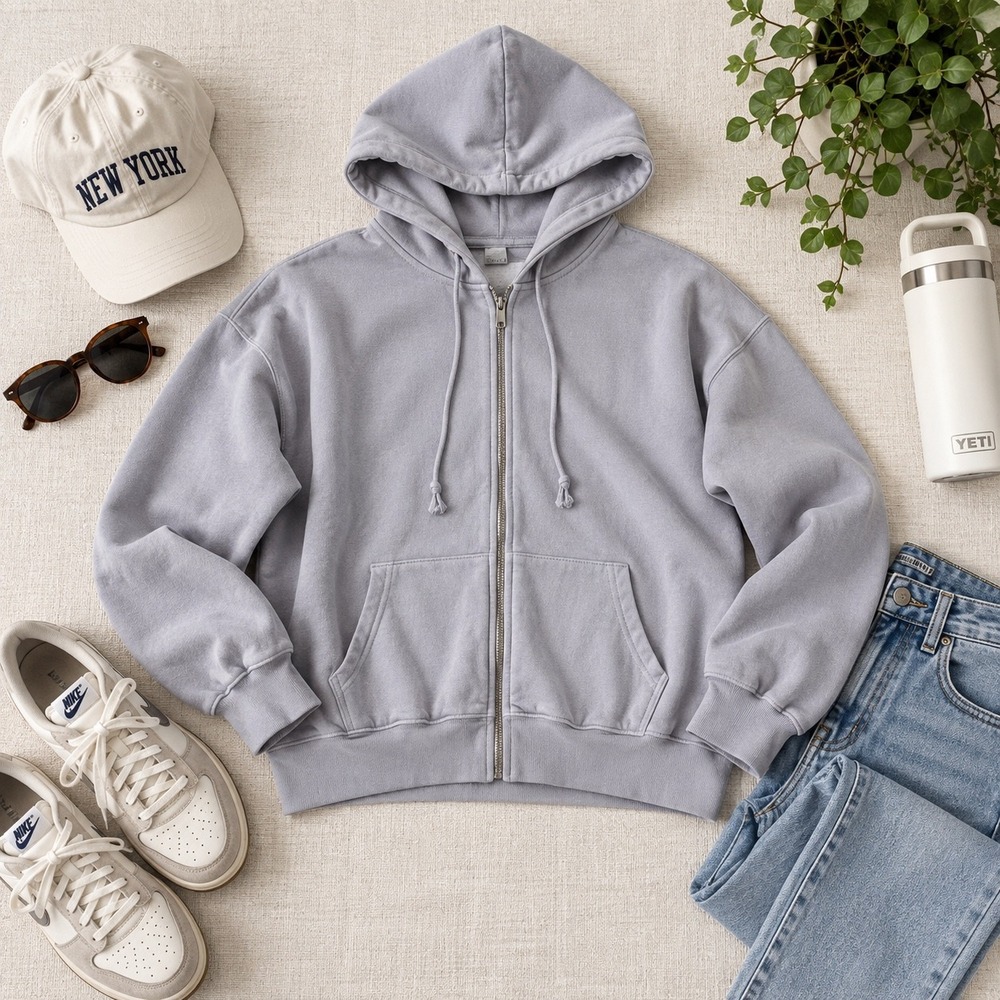 J. Galt Brandy Melville Grey Zip Up Hoodie Oversized Fleece